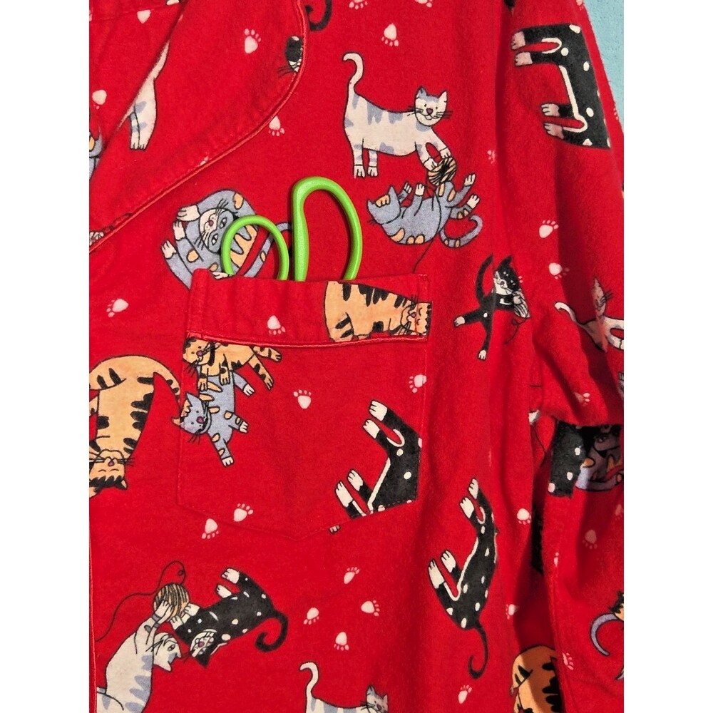 NEW LA CERA 100% COTTON FLANNEL PAJAMA SET CAT PRINT RED PLUS SIZE 1X KITTY PJS - Picture 15 of 15